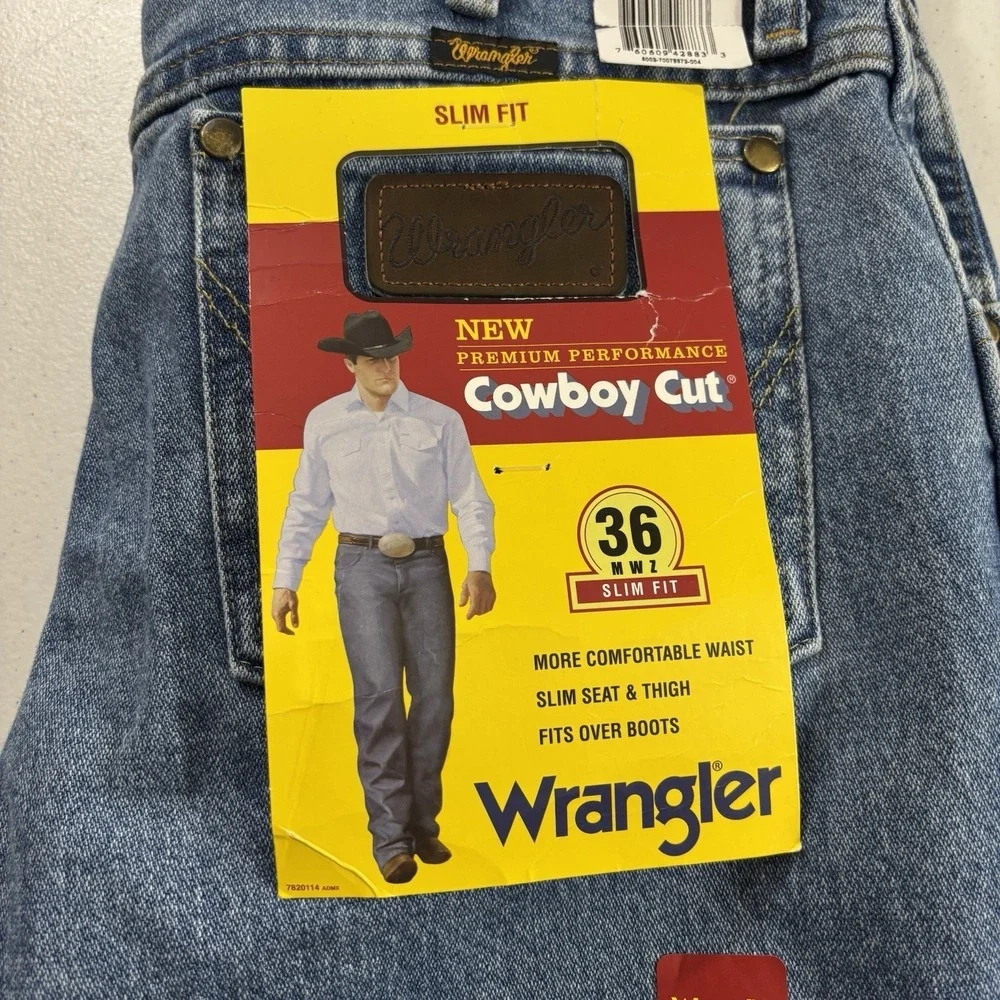 Wrangler 36MWZ Jeans Men 31x30 Blue Cowboy Cut Slim Stone Wash Performance Rodeo